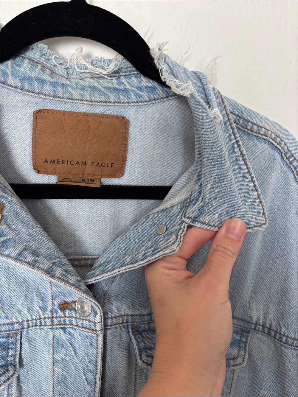 American Eagle Outfitters Distressed Light Wash Denim Jacket - Picture 5 of 7